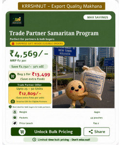 Unlock bigger savings on premium export-quality makhana with KRRSHNUT Trade Partner bulk offers.